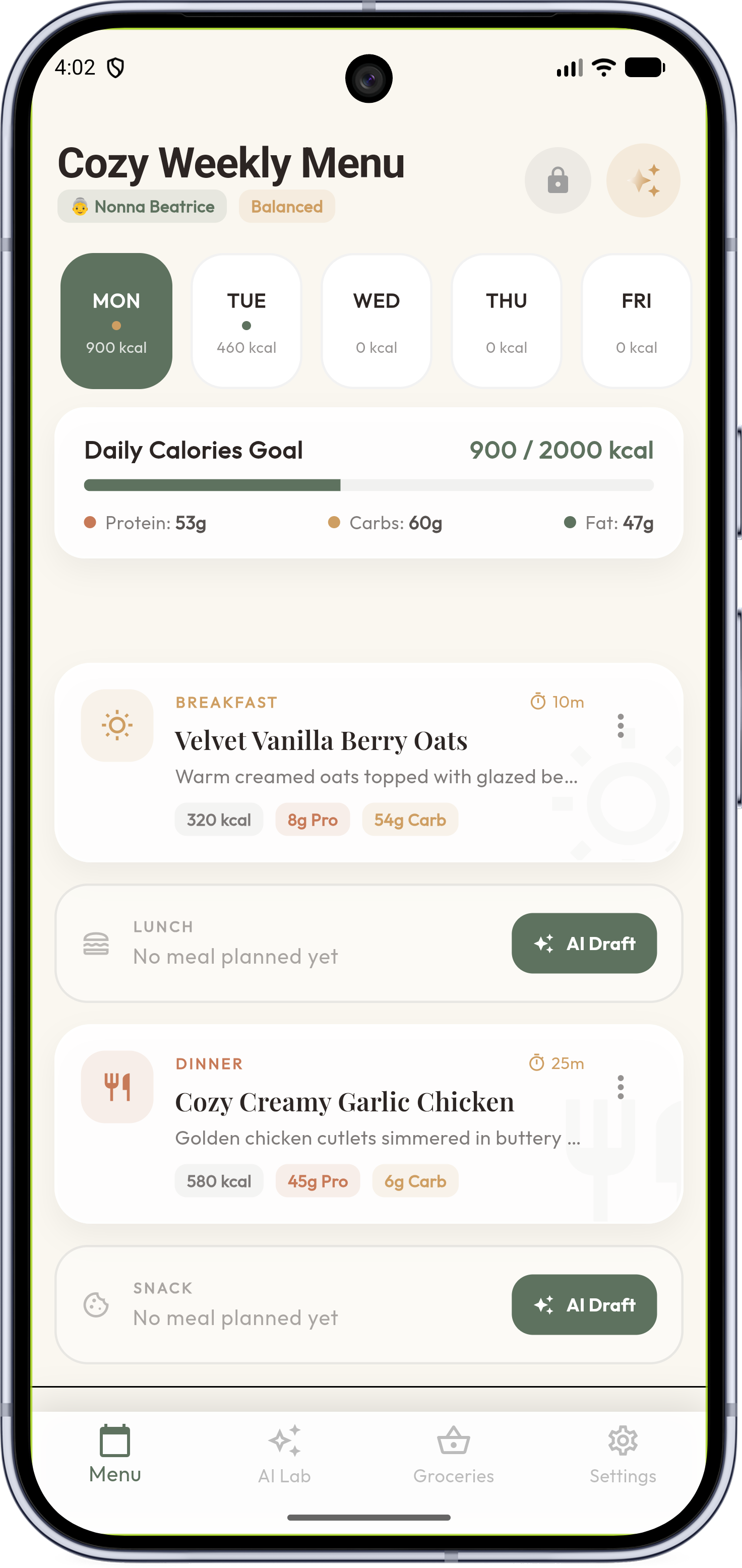 Daily Meal Plan app screenshot