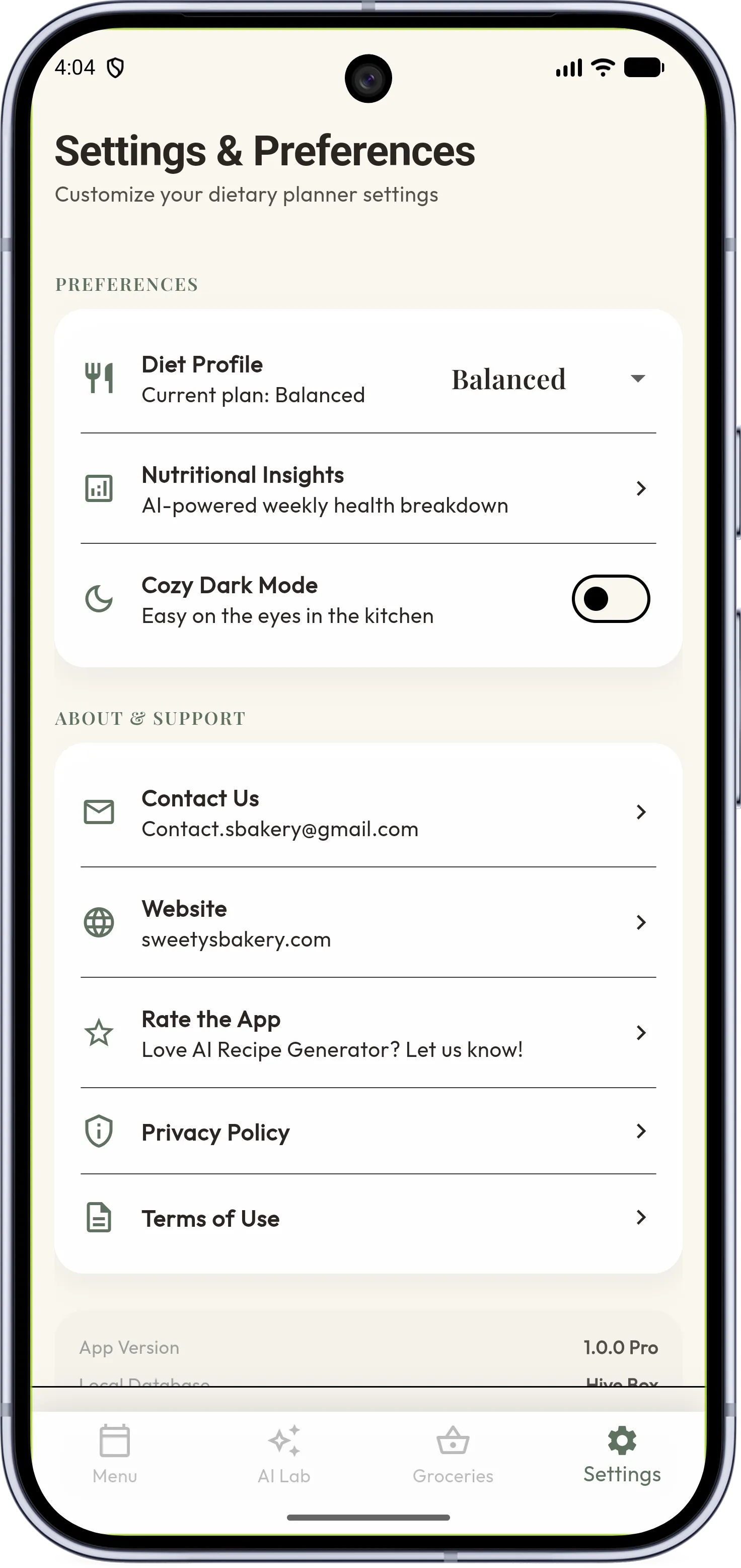 Mobile application interface displaying an automated categorized grocery shopping list sorted by supermarket departments